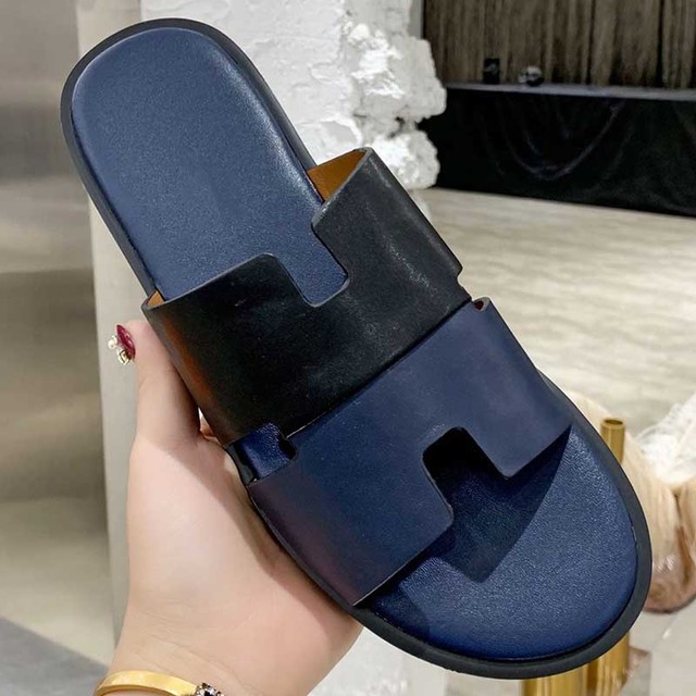 2022 summer luxury designer men leather flat sandals flat open toe comfort elegant wide fit mule slippers flip flop shoes 38-46