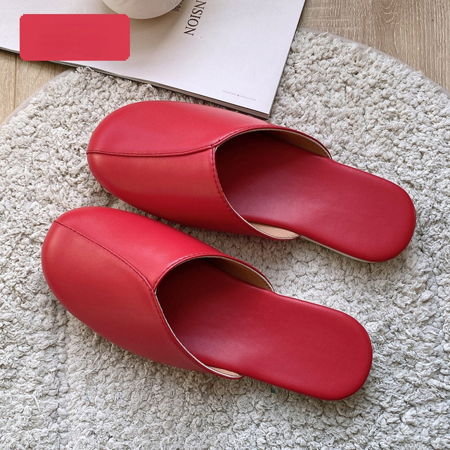 Women Indoor Leather Slippers Couples 2022 Spring Autumn New Non-slip Couples Home Casual Fashion Single Shoes Pantoufle Femme