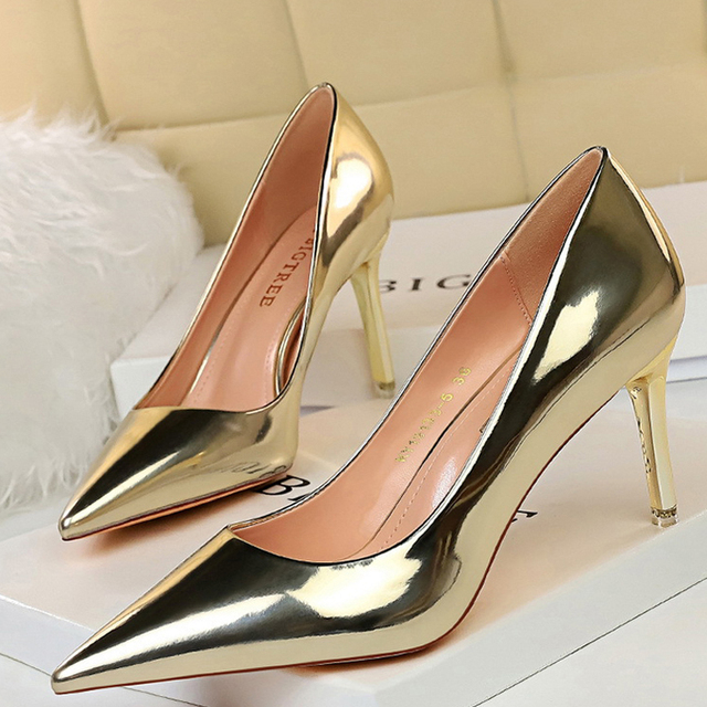 BIGTREE Shoes Woman Pumps Patent Leather High Heels Shoes Women Basic Pump Wedding Shoes Female Stiletto High Heels Women Shoes Plus Size 43