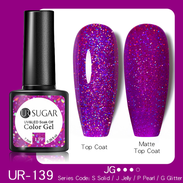 UR SUGAR 7.5ml Purple Series Gel Nail Polish Reflective Laser Gel Glitter Semi Permanent Lamp Varnish Soak Off Nail Art Design