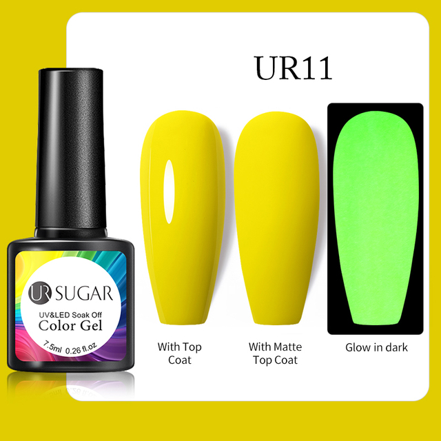 ur sugar 7.5ml luminous gel nail polish glow in the dark color semi permanent soak off uv varnish gel fluorescent nails art