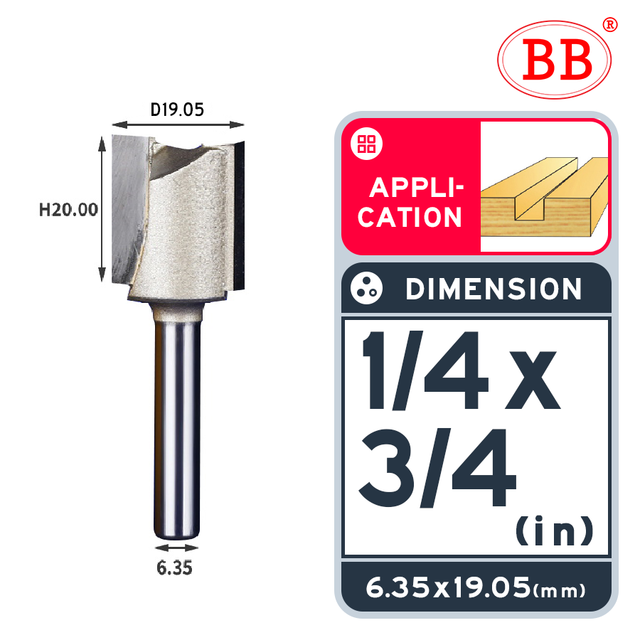 BB Straight Bit 2 Flute Long Blade Router Bit 1/4 1/2 Woodworking Slotting Tool End Miil Double Edged Cutter