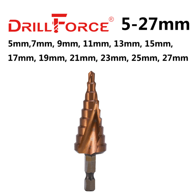 Drillforce M35 5% الكوبالت خطوة مثقاب الخشب HSSCO مخروط أداة معدنية ثقب القاطع 3-12/3-14/4-12/4-20/4-22/4-25/4-32/5-21/5-27/6-24 مللي متر