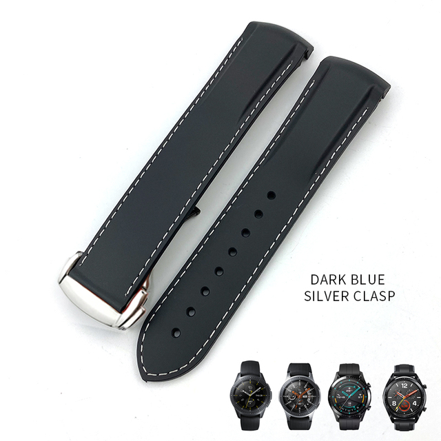 20mm 19/21mm 22mm Curved End Silicone Rubber Watch Band Suitable for Huawei GT 2 Samsung Galaxy Watch 3 4 Omega Seamaster Strap