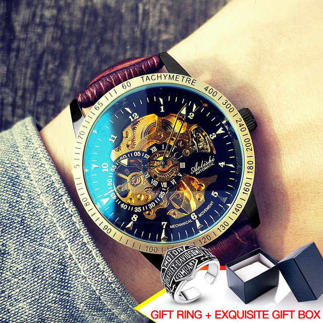 Brand new design 2021 men's hollow automatic golden skeleton mechanical watch GMT luxury brand watches waterproof men watch