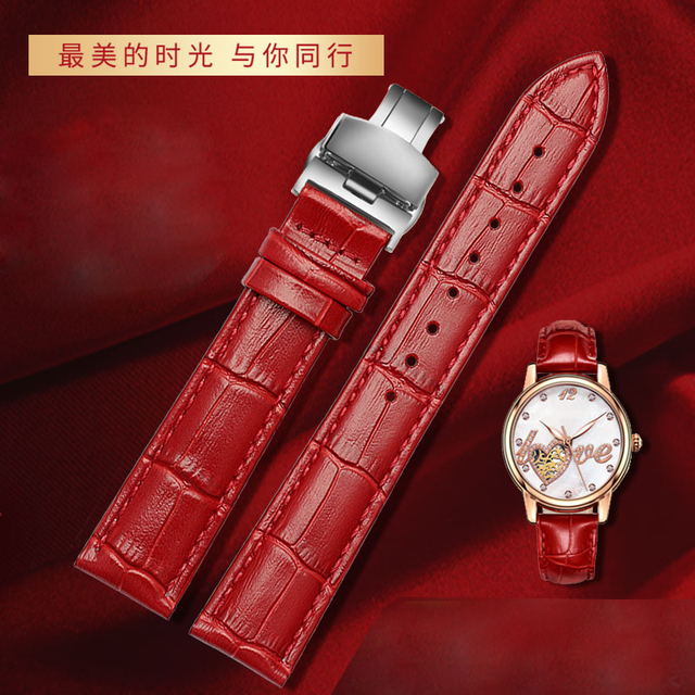 red color for any brand women watch12mm14mm 15mm 16mm 18mm 20mmRose gold buckle genuine leather watches wrist strap