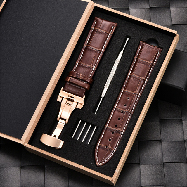 Grain Leather Watches With Stainless Steel Automatic Clasp Men's Watch Bracelet 18mm 20mm 22mm 24mm Gift Watch Box Straps