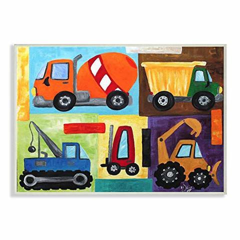 The Kids Room By Stupell Construction Trucks Rectangle Wall Plaque Set, 11 X 0.5 X 15, Proudly Made In Usa