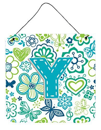 Caroline&#39;s Treasures Letter Y Flowers And Butterflies Teal Blue Wall Or Door Hanging Prints, 6 X 6