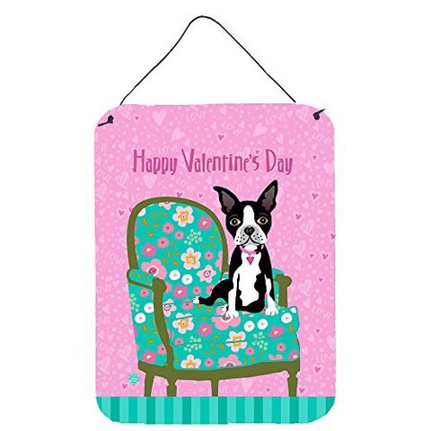 Caroline&#39;s Treasures Vha3001Ds1216 Happy Valentine&#39;s Day Boston Terrier Wall Or Door Hanging Prints, 12X16, Multicolor