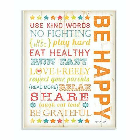 The Kids Room by Stupell Stupell Home D Cor Be Happy Typography Canvas Wall Art, 16 X 20, Multi-Color