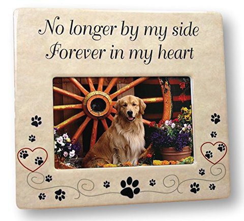 Banberry Designs Pet Memorial Ceramic Picture Frame - No Longer By My Side Forever In My Heart - Pet Loss Gifts - Pet Photo Frame - Pet Sympathy Gift