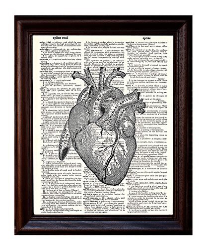 Fresh Prints of CT Anatomical Human Heart - Printed On Upcycled Vintage Dictionary Paper - 8&quot;X11&quot; Anatomy Art Poster/Print