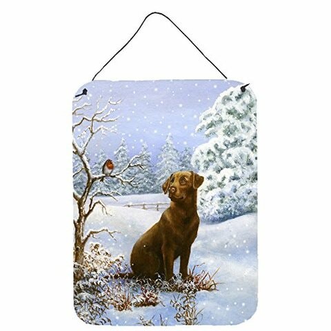 Caroline&#39;s Treasures Bdba434Ads1216 Chocolate Labrador Snowy Robin Wall Or Door Hanging Prints, 12X16, Multicolor