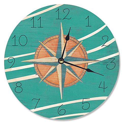 The Stupell Home Decor Collection Stupell Industries Teal And Coral Nautical Compass Vanity Clock, 12 X 0.4 X 12, Multi-Color