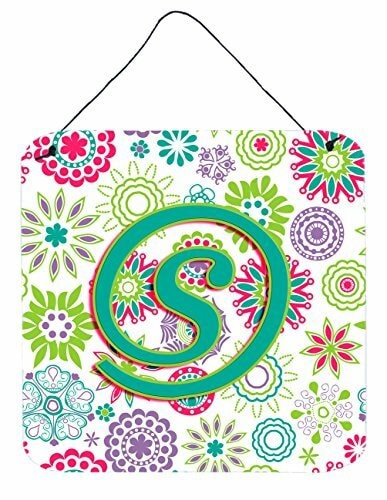 Caroline&#39;s Treasures Cj2011-Sds66 Letter S Flowers Pink Teal Green Initial Wall Or Door Hanging Prints, 6X6, Multicolor