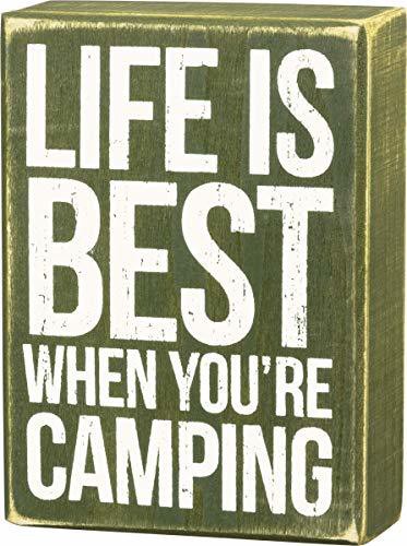 Primitives By Kathy 27370 Olive Green Box Sign, Life Is Best When You&#39;Re Camping