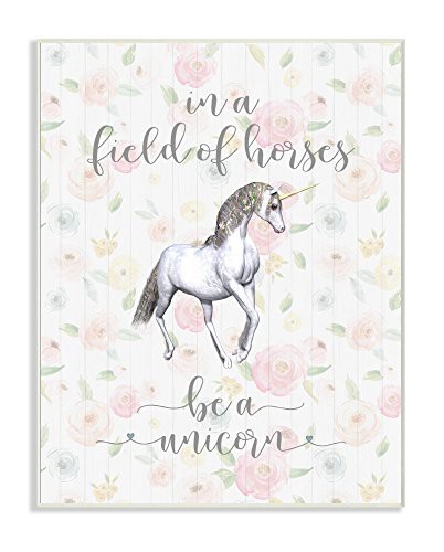 The Kids Room by Stupell Stupell Home D Cor Be A Unicorn Floral Cursive Typography Wall Plaque Art, 10 X 0.5 X 15, Proudly Made In Usa