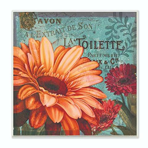 The Stupell Home Decor Collection Stupell Home D Cor Colorful Daisies With Antique French Backdrop Wall Plaque Art, 12 X 0.5 X 12, Proudly Made In Usa