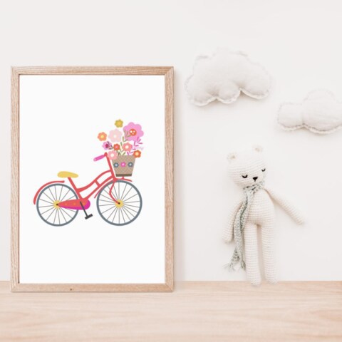 Sweet Pea Floral Bicycle Wall Art Print