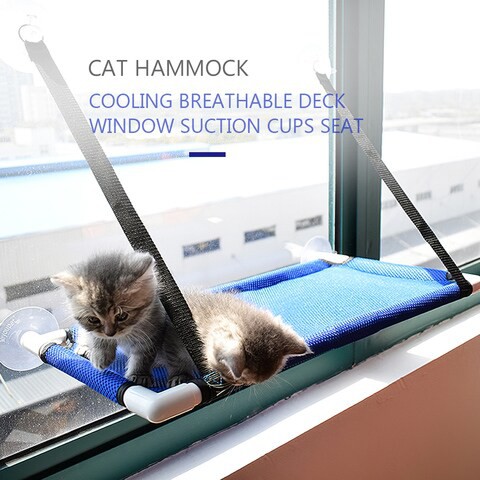 Generic-Cat Window Perch Hammock Bed Cooling Breathable Deck Window Suction Cups Seat Cat Shelves Sunbath Hammock Bed for Cat Hold UP to 10KG 22lbs