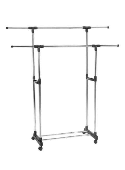 Generic - Portable Double Layers Clothes Rack Floor Hanger Black/Silver