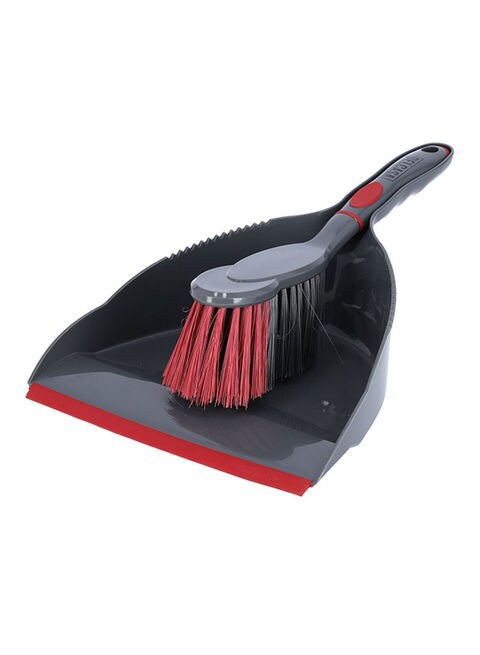 Delcasa 2-Piece Plastic Dustpan And Brush Set Grey/Red