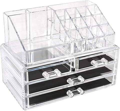 Generic - Clear Acrylic Cosmetic Organizer Makeup Holder Display Jewelry Storage Case 4 Drawer For Lipstick Liner Brush Holder