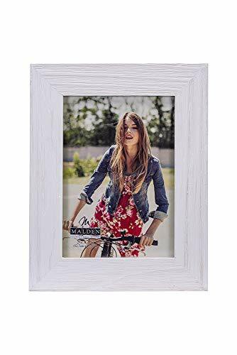 Malden International Designs Rustic Fashion Wide Linear White Wash Wooden Picture Frame, 5X7, White