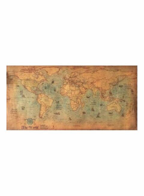 Generic Nautical World Map Ocean Sea Retro Paper Orange