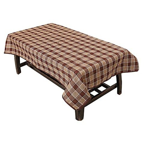 Kuber Industries Checkered Jute 4 Seater Reversible Centre Table Cover - Brown