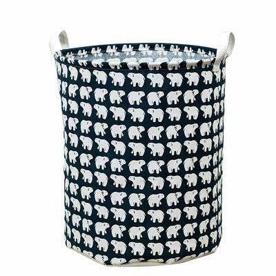 Lovey Fabric Pattern Theme Storage Basket | Portable Bucket Laundry Basket for Children&#39;s Toys Pet Toys- Laundry, Nursery, Kids Rooms, Bathroom (13.8&quot;(D) x 15.7&quot;(H), Polar Bear)