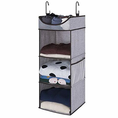 StorageWorks Hanging Closet Organizer, 3-Shelf Hanging Closet Shelves with Top Shelf, 12W x 12D x 31H, Extra-Large Space, Gray