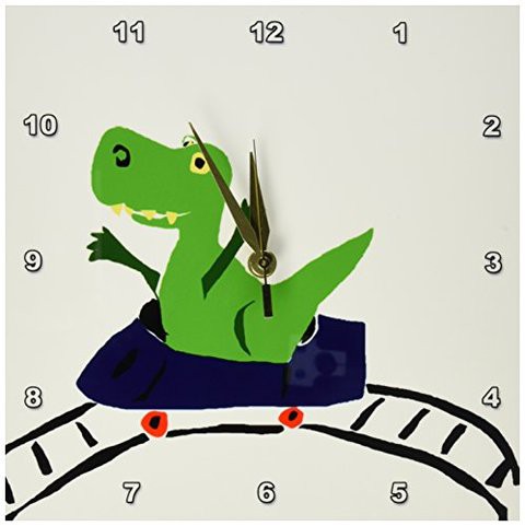 3Drose Dpp_196248_1 Funny Green T Rex Dinosaur On Roller Coaster Wall Clock, 10 By 10-Inch