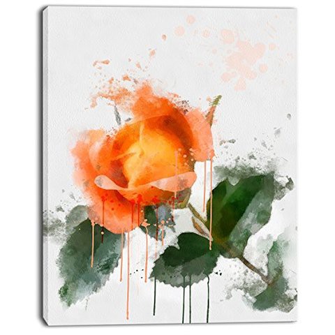 Design Art Pt13495-12-20 Orange Rose Sketch Watercolormodern Floral Canvas Wall Art, 12X20