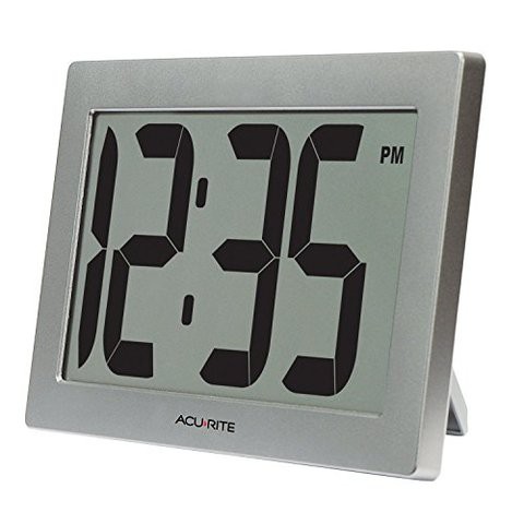 Acurite 75102Rm 9.5&quot; Large Digital Clock With Intelli-Time Technology,Siliver,6-Inch Height X 9.5-Inch Width X 1.8-Inch Depth