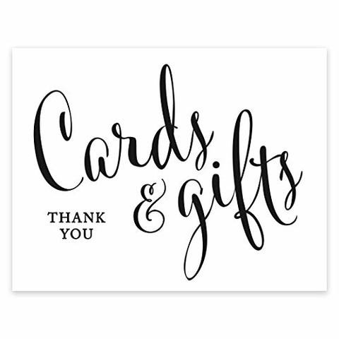 Andaz Press Wedding Party Signs, Formal Black And White, 8.5-Inch X 11-Inch, Cards And Gifts Thank You, 1-Pack - Gift Table Poster, Script Reception