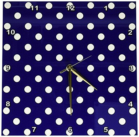 3Drose Dpp_24685_2 Navy Blue &amp; White Polka Dot Print Wall Clock, 13 By 13&quot;