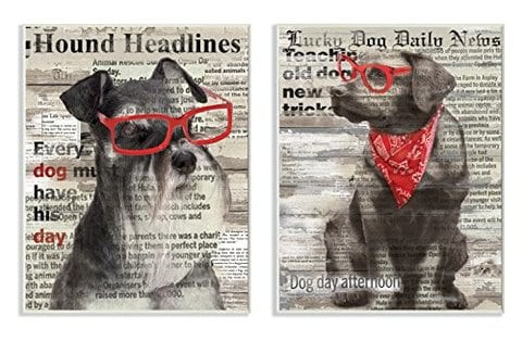 The Stupell Home Decor Collection 2 Piece Dogs With Red Sunglasses On Newsprint Wall Plaque Set