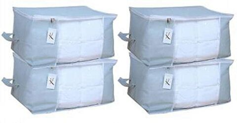 Kuber Industries 4 Piece Non Woven Underbed Storage Organiser Set, Grey (Underbedorga03)