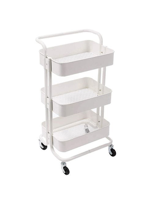 Almufarrej 3-Tier Rolling Shelves Metal Cart Organizer White 85X45X35cm