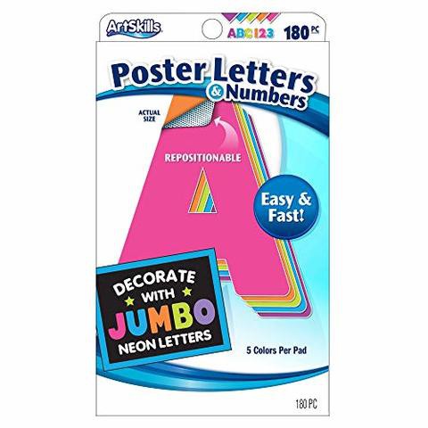 Artskills Jumbo 4&quot; Sticky Neon Poster Letters And Numbers, 180 Pieces (Pa-1426)