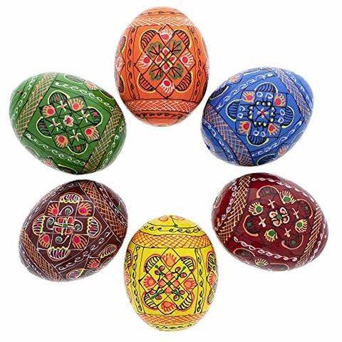 Bestpysanky Set Of 6 Hand Painted Wooden Ukrainian Easter Eggs 2.5 Inches