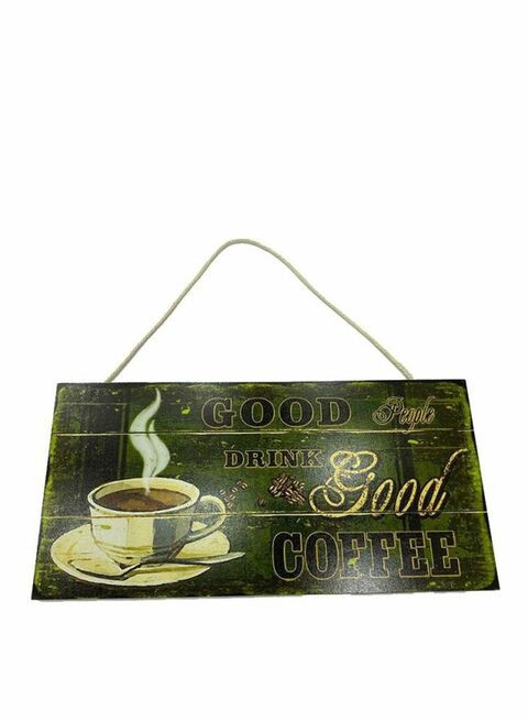 East Lady Coffee Themed Wall Hanging Green/Black/Yellow 30x15cm