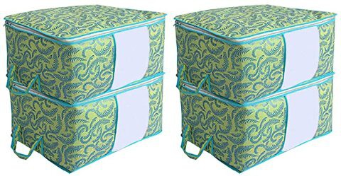 Kuber Industries Metalic Print 4 Pieces Non woven Under Bed Storage Bag, Green