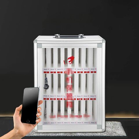 Generic 24 Slots Aluminum Alloy Mobile Phone Storage Locker Cabinet, Wall-Mounted With Handle And Safety Lock