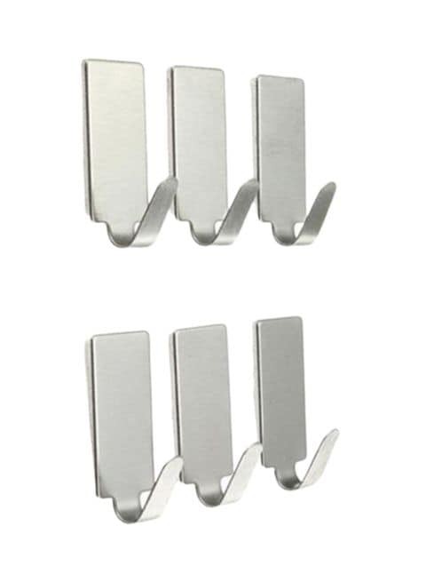 Generic 6-Piece Stainless Steel Self Adhesive Hook Silver 35X14mm