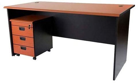 Mahmayi Grigio Office Desk With Mobile Drawers - Desk Table With 2 Grommets For Wire Management - Includes 3 Drawer Mobile Storage Unit - Round Edge Profile (120cm, Cherry Black)