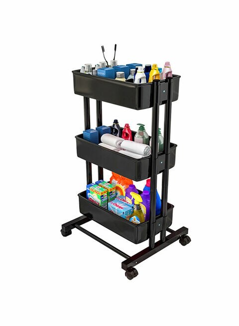 3-Tier Rolling Storage Utility Cart Black