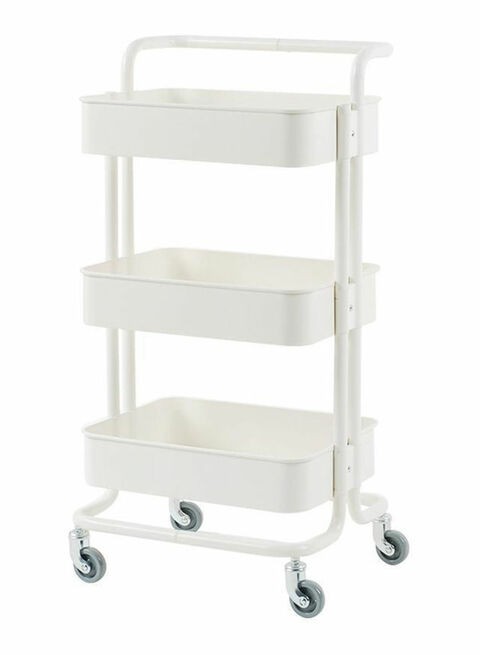 3-Tier Utility Cart Storage Rack With Wheels White